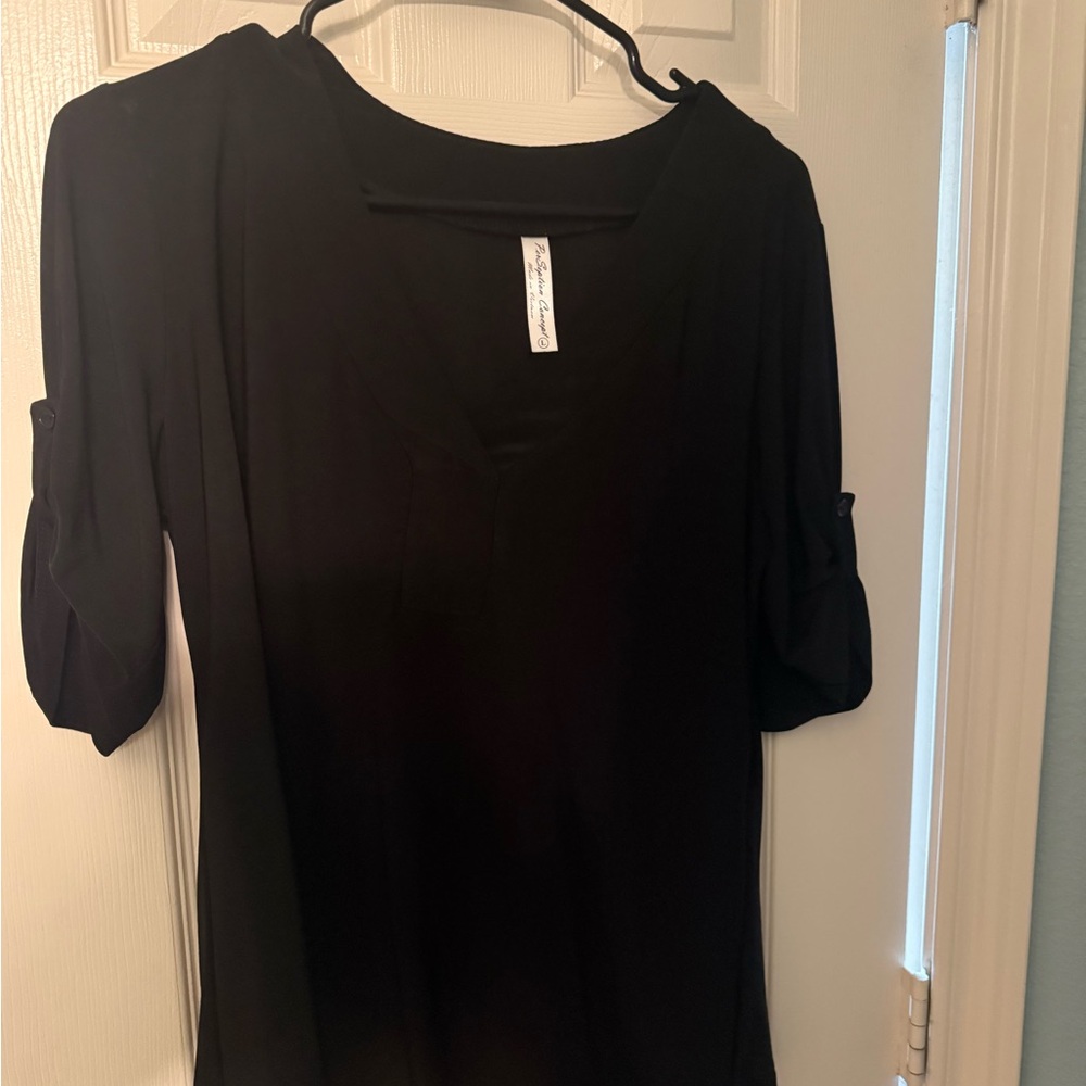 PerSeption Concept Black V-Neck Roll-Sleeve Tunic